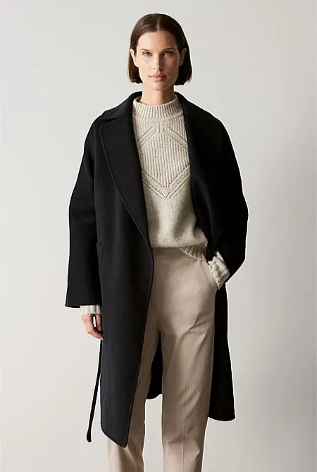 Double Faced Wool Belted Wrap Coat