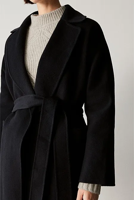 Double Faced Wool Belted Wrap Coat