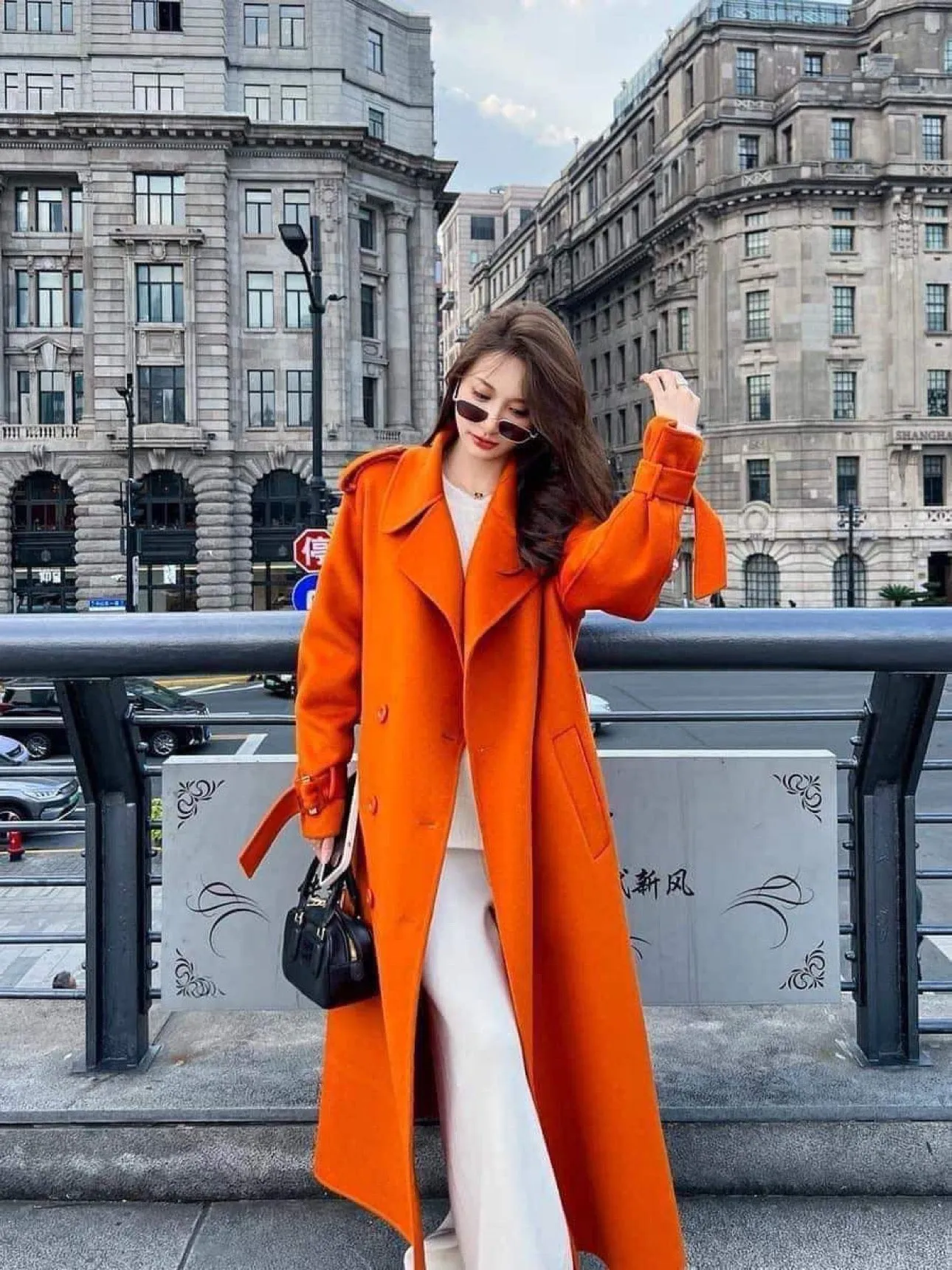 Double-sided cashmere coat women's mid-length 2023 autumn and winter new Korean style loose double-breasted knee-length woolen c