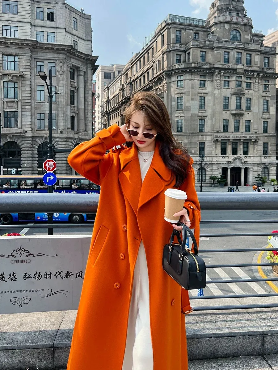 Double-sided cashmere coat women's mid-length 2023 autumn and winter new Korean style loose double-breasted knee-length woolen c