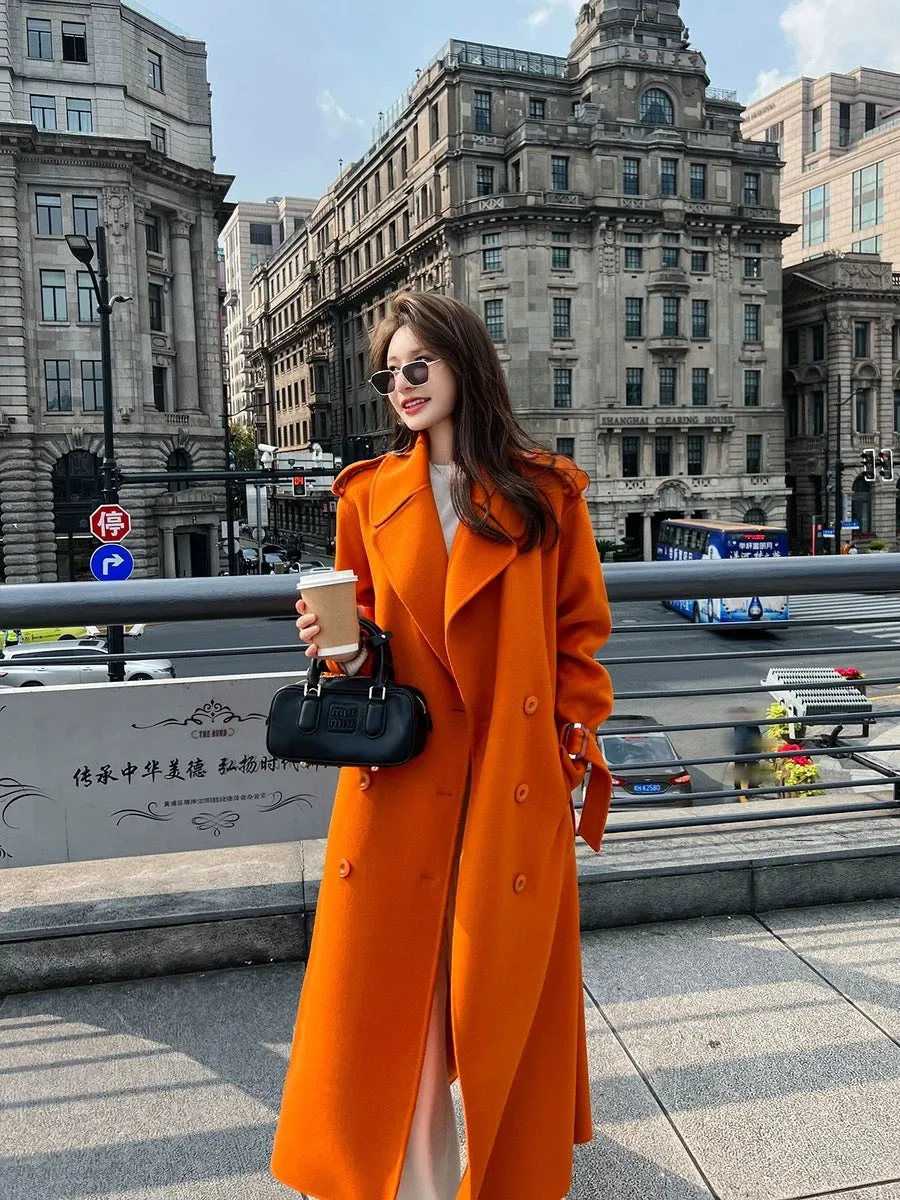 Double-sided cashmere coat women's mid-length 2023 autumn and winter new Korean style loose double-breasted knee-length woolen c