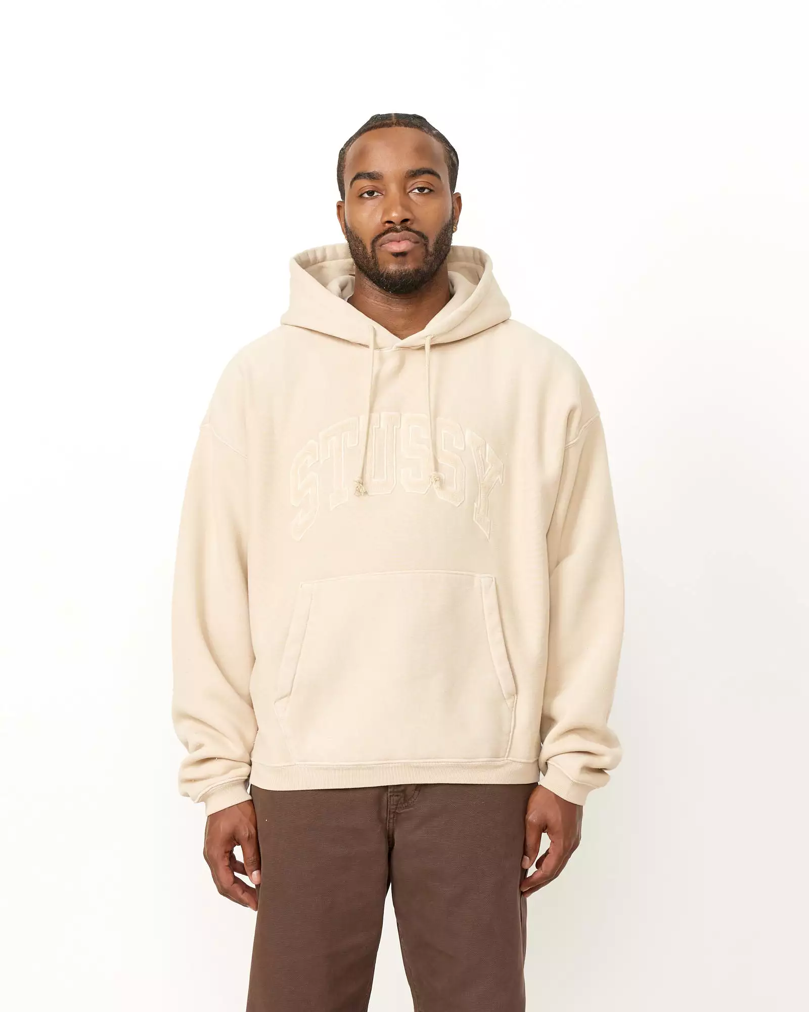 Embroidered Relaxed Hoodie in Sand