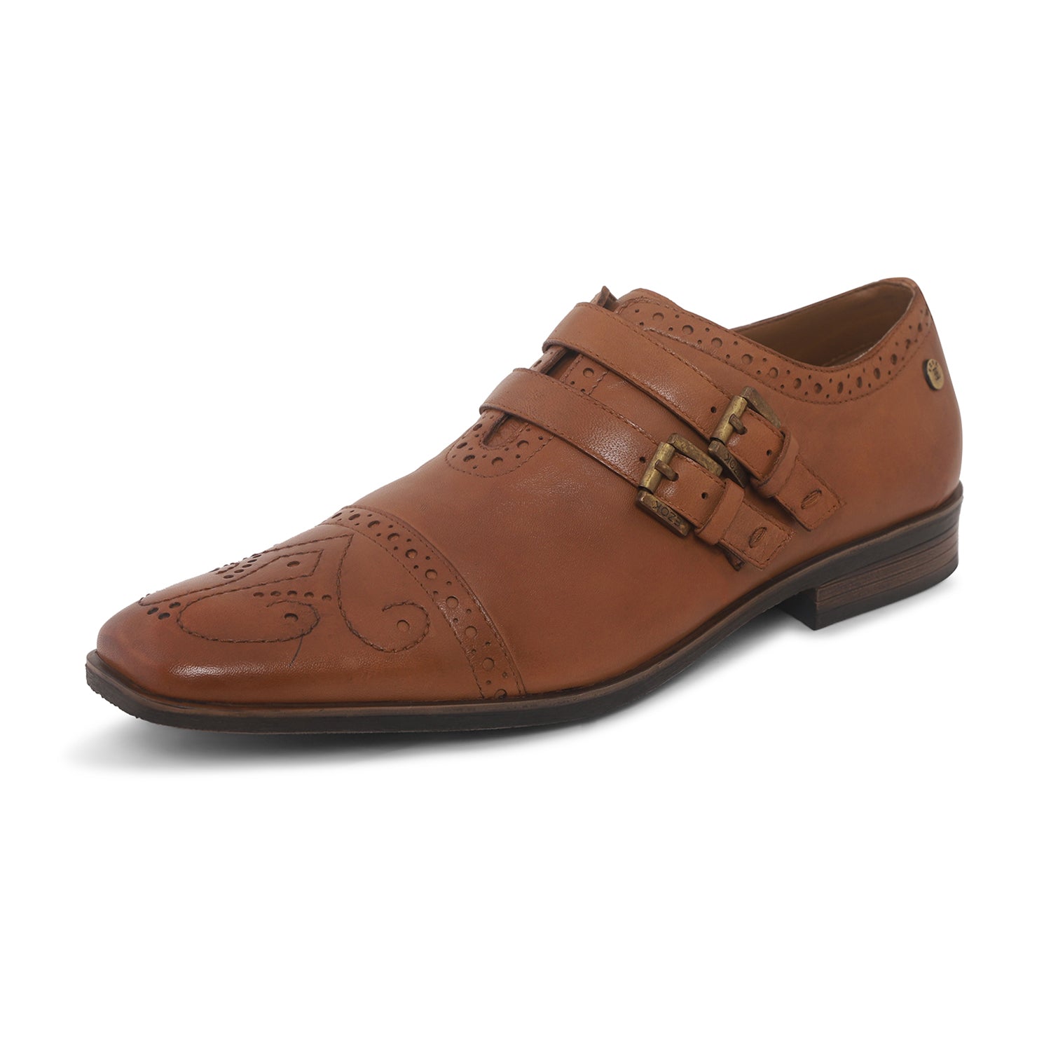 Ezok Men Tan Double Monk Strap Shoes