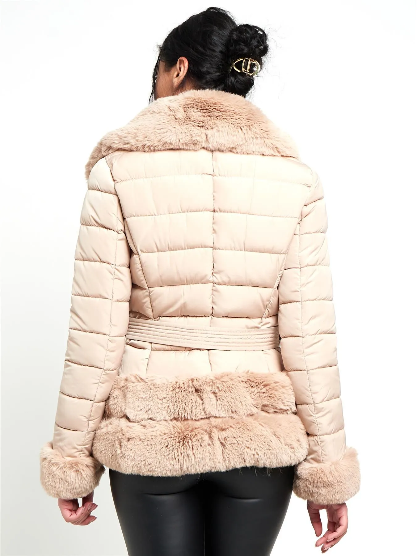 Faux Fur Trim Winter Jacket, Black, Beige, UK Sizes 8 to 16