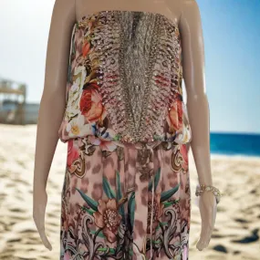 Floral Leopard Strapless Embellished Jumpsuit