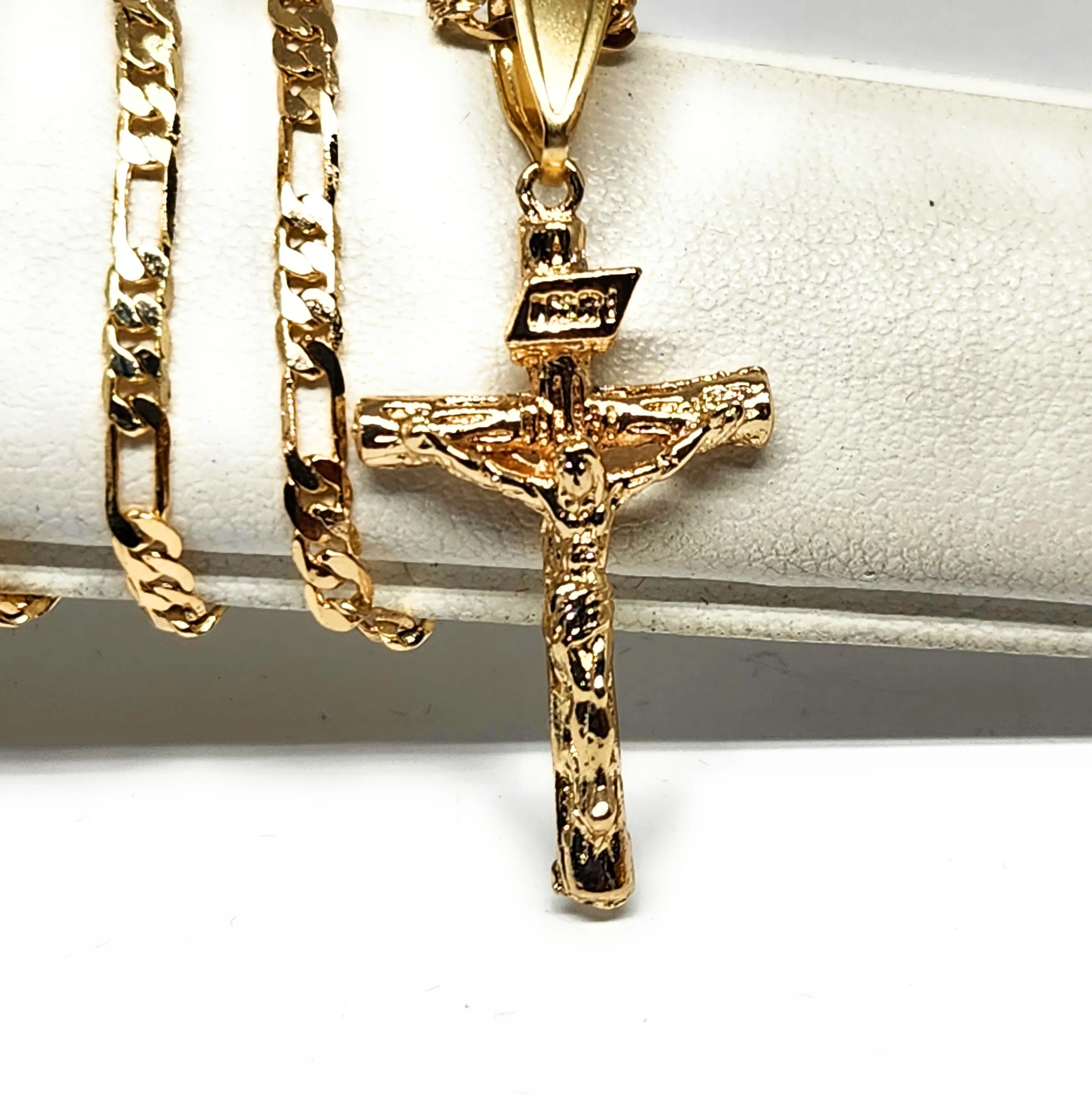 Gold Plated Classic Cross Jesus Crucifix 24 Chain Cruz Crucifijo 24