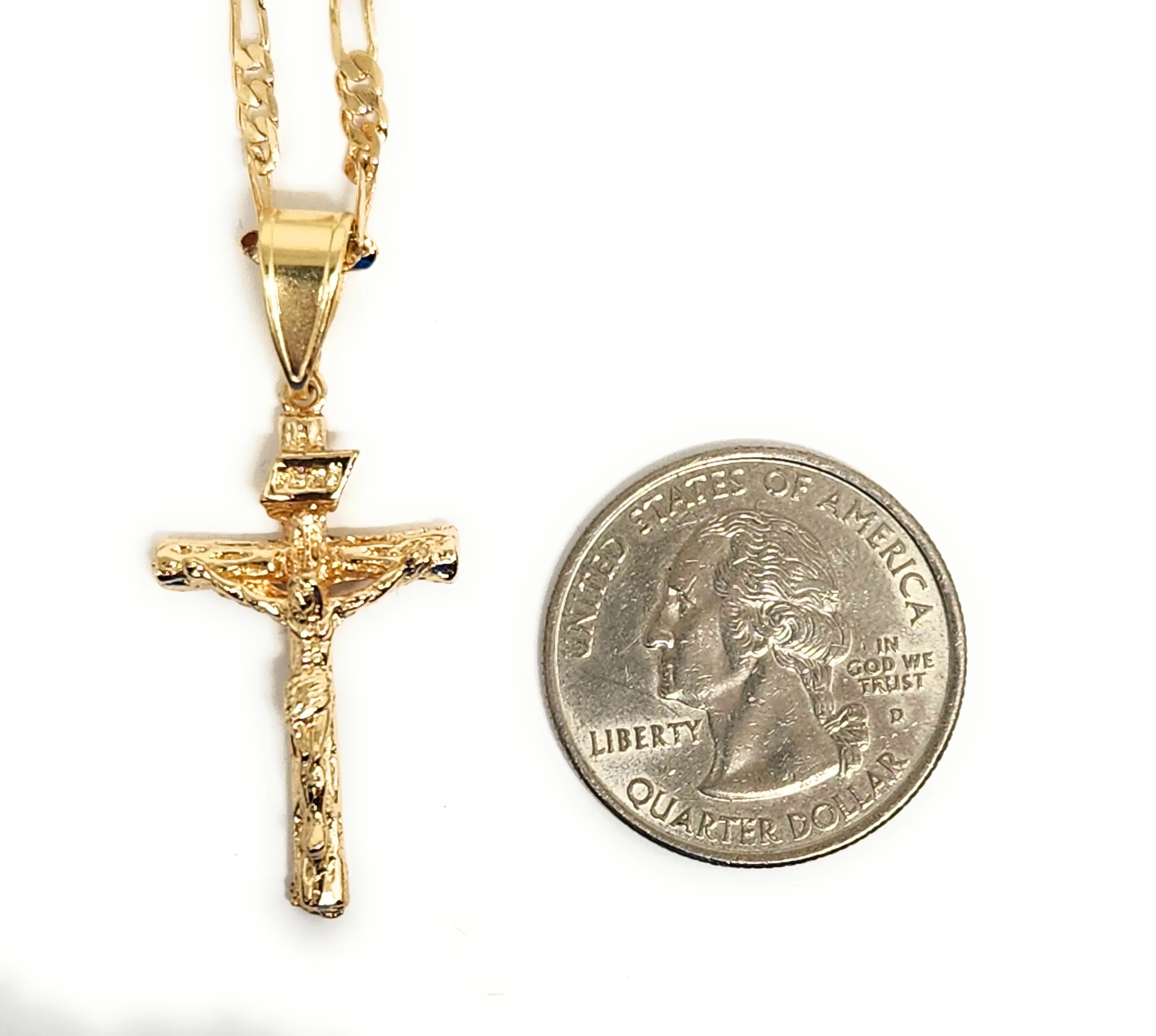 Gold Plated Classic Cross Jesus Crucifix 24 Chain Cruz Crucifijo 24