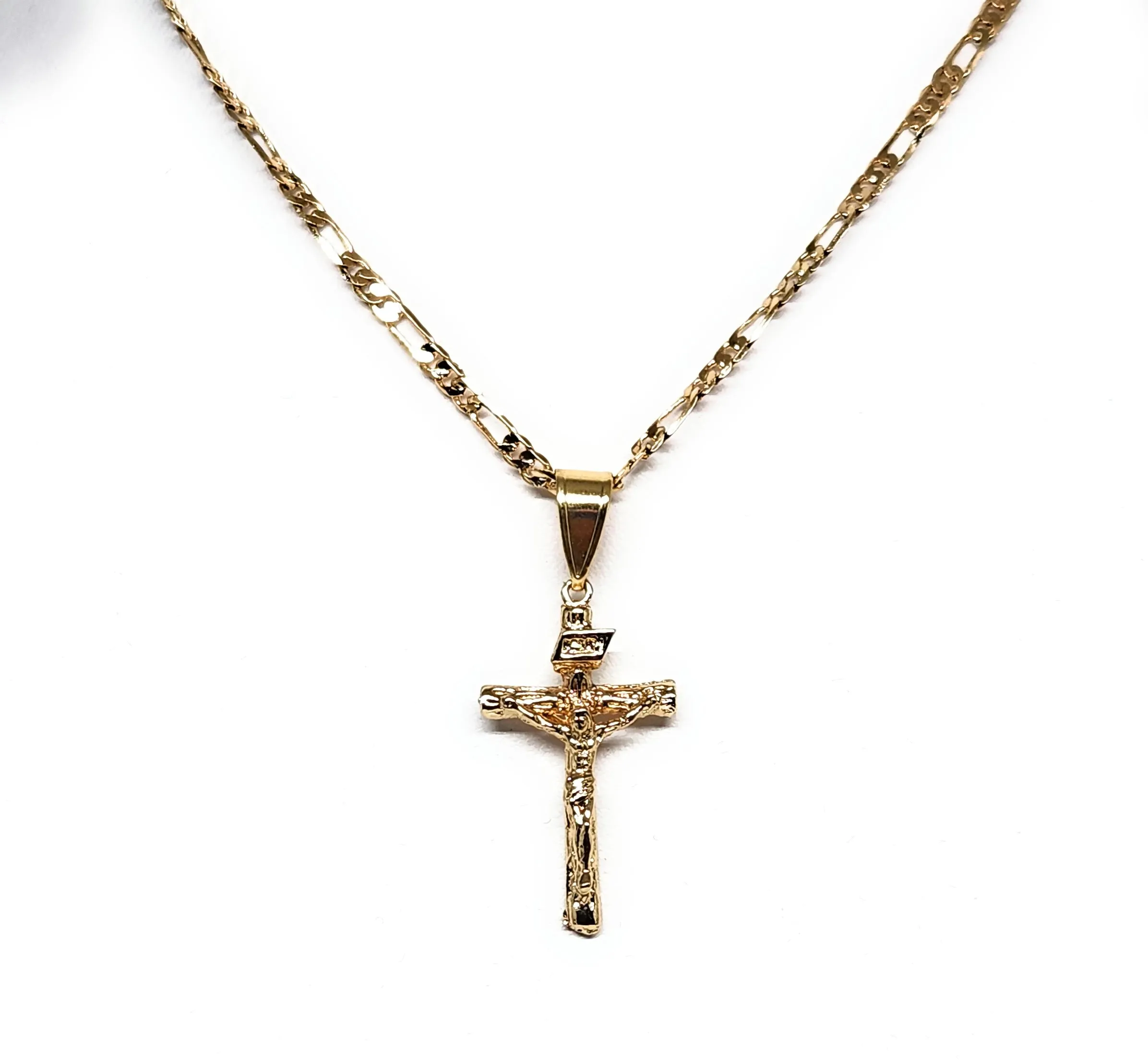 Gold Plated Classic Cross Jesus Crucifix 24 Chain Cruz Crucifijo 24