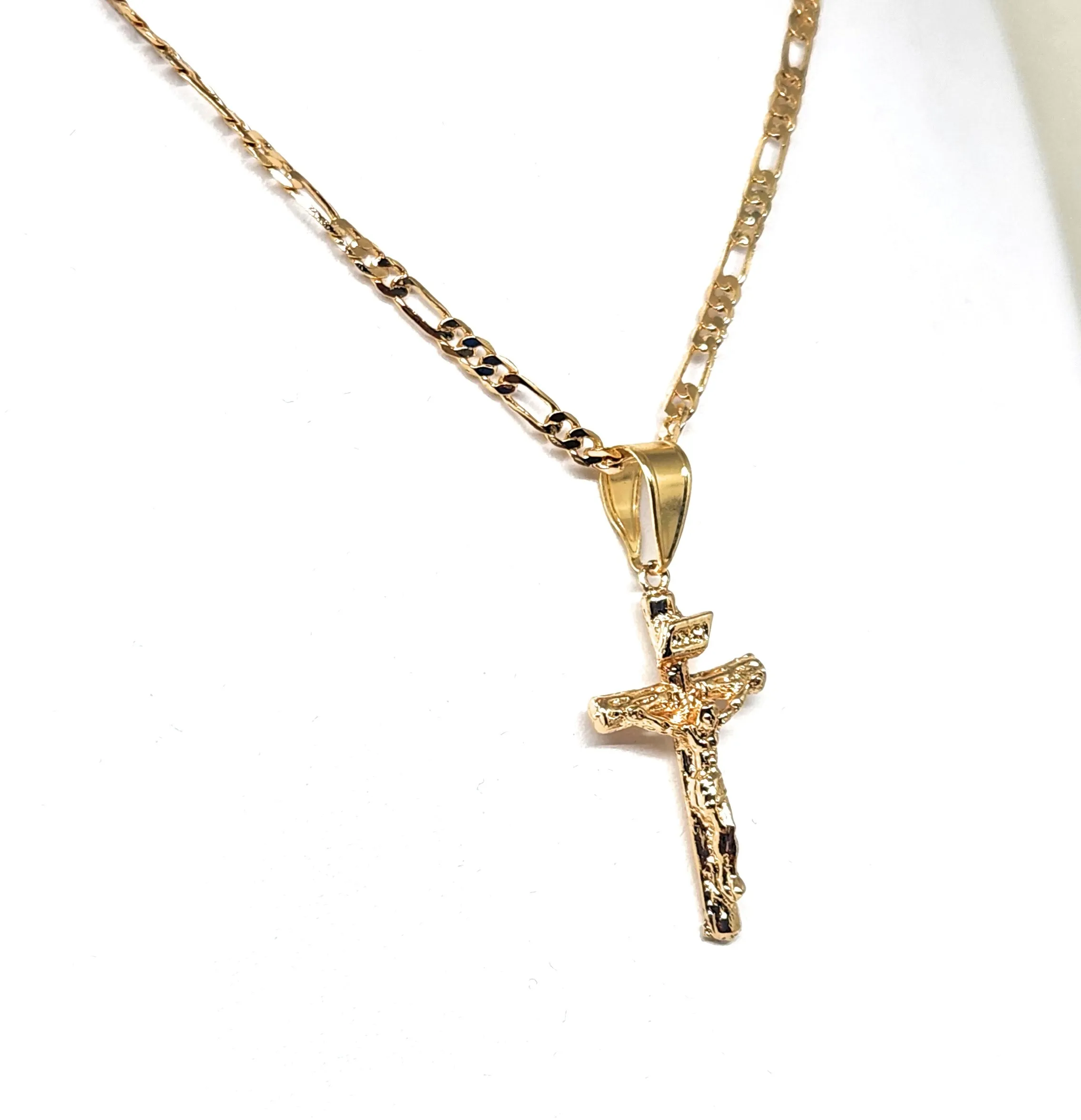 Gold Plated Classic Cross Jesus Crucifix 24 Chain Cruz Crucifijo 24