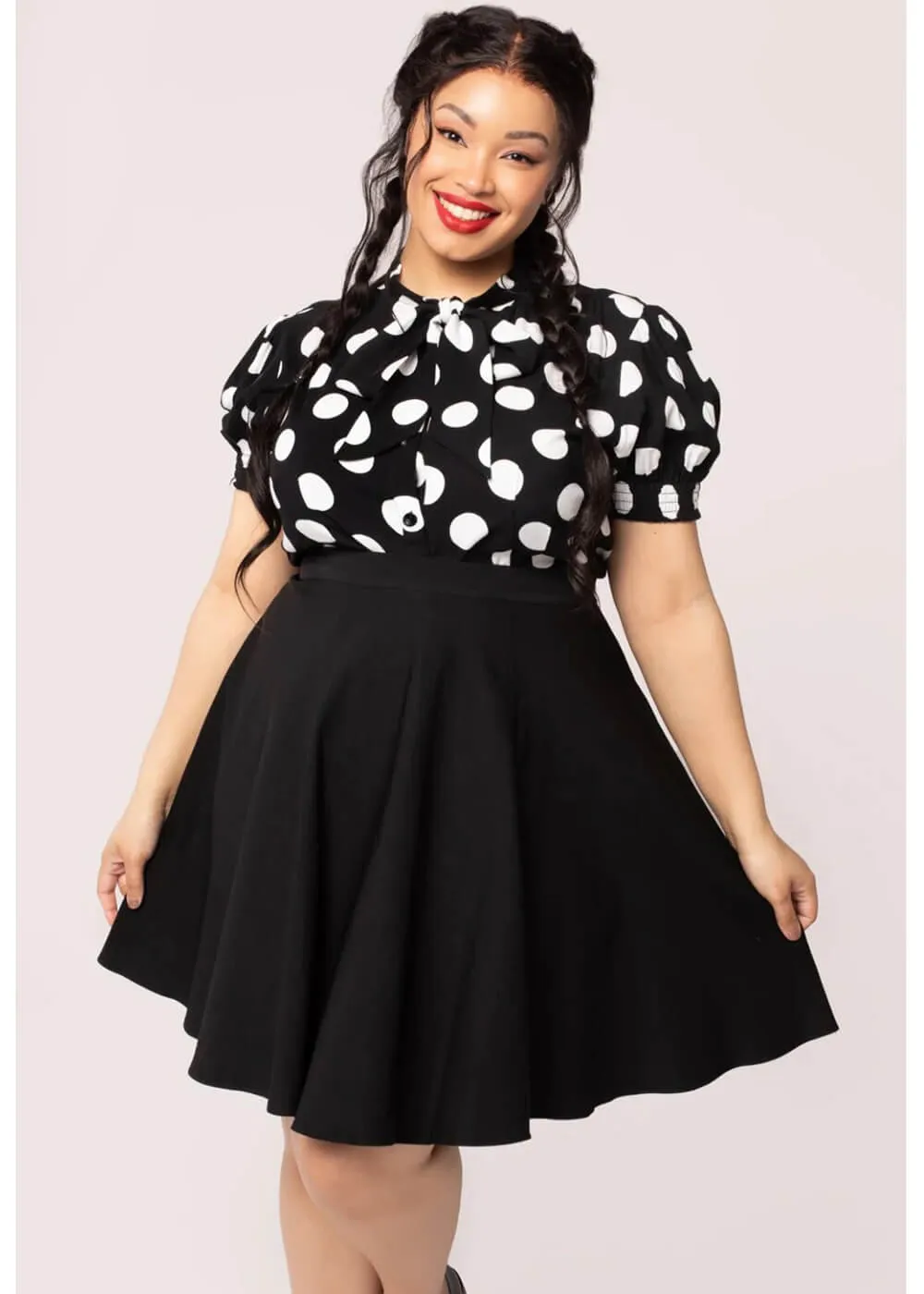 Hell Bunny Dolores Polkadot 40's Blouse Black