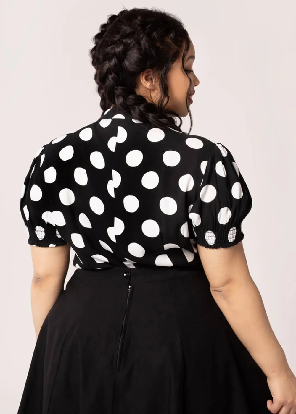 Hell Bunny Dolores Polkadot 40's Blouse Black