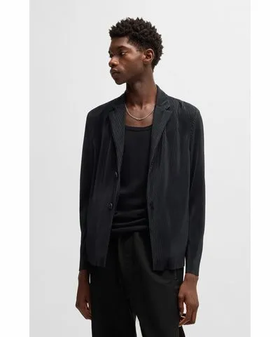 Hugo Modern-fit jacket in jersey with plissé pleats