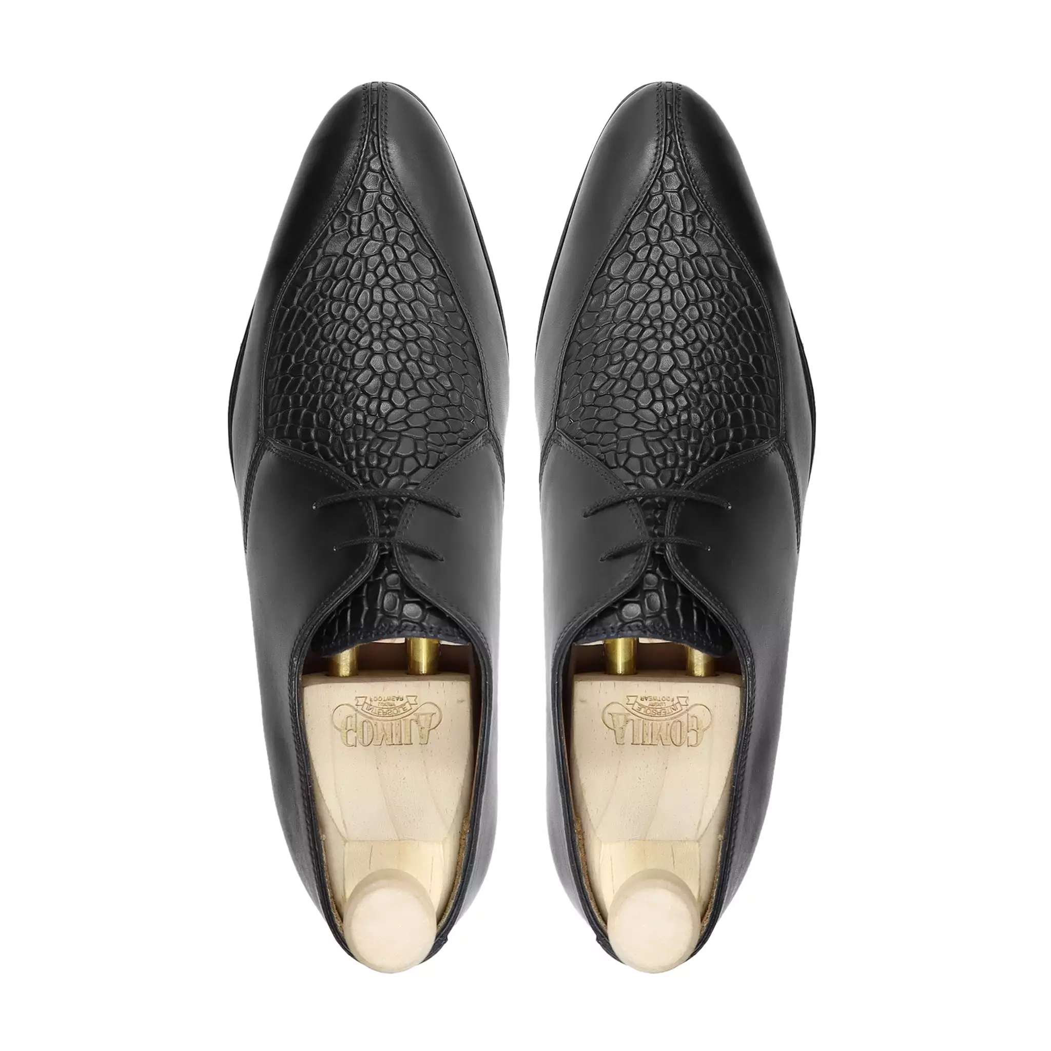 Ibiza - Men's Black Calf and Printed Crocodile Leather Derby Shoe