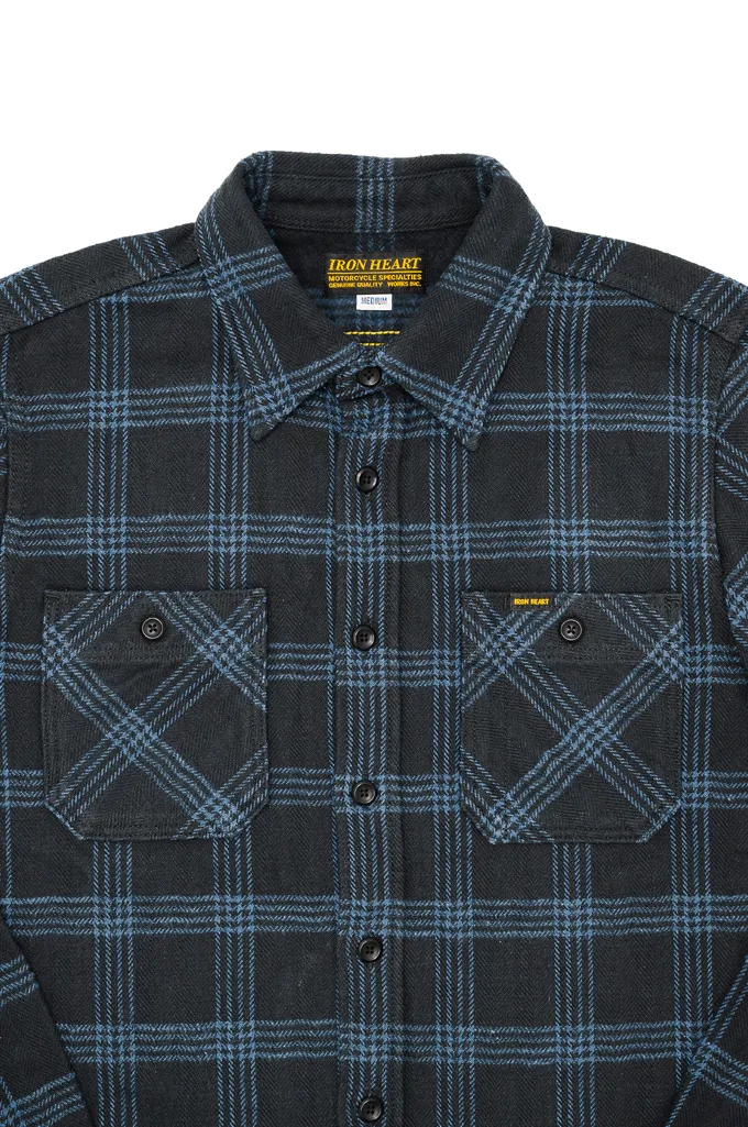 Iron Heart Slubby Ultra-Heavy Flannel Work Shirt - IHSH-408-BLK - Black Check