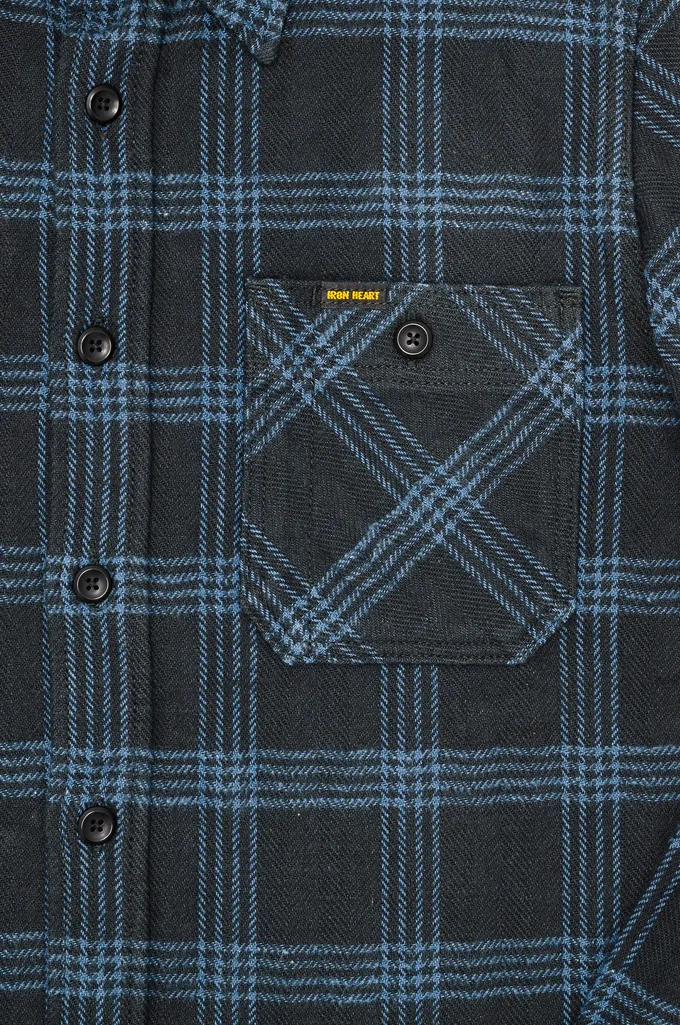 Iron Heart Slubby Ultra-Heavy Flannel Work Shirt - IHSH-408-BLK - Black Check