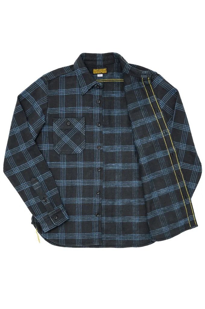 Iron Heart Slubby Ultra-Heavy Flannel Work Shirt - IHSH-408-BLK - Black Check