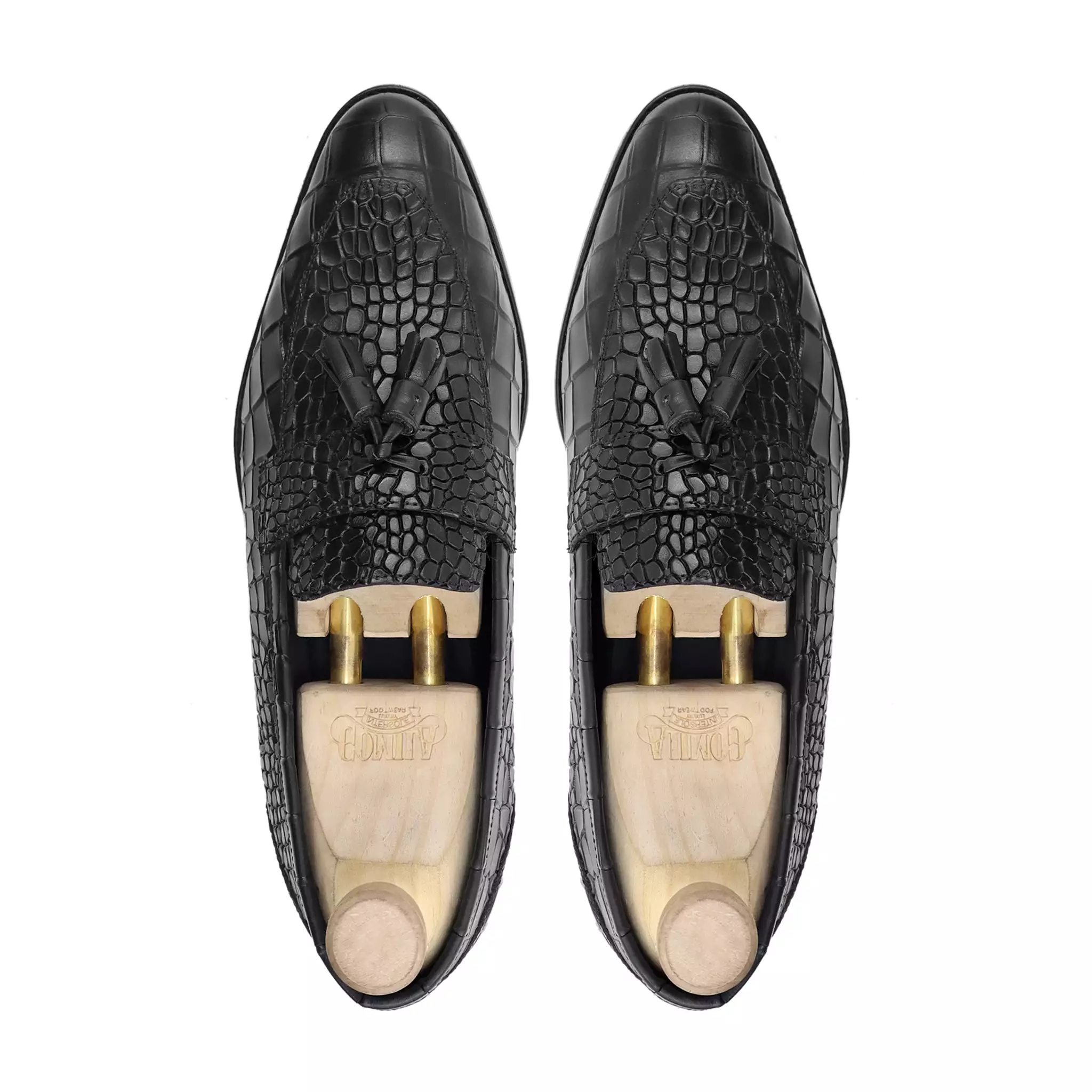 Jesenice - Men's Black Crocodile Printed Calf Leather Loafer