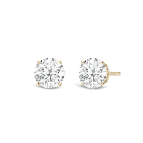 Jewelili 14K Solid Yellow Gold Classic Four Prong Stud Earrings | IGI Certified Round Cut Lab Grown Diamond | Screw Back Posts |