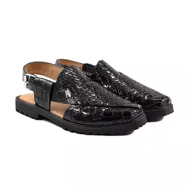 Joiner - Men's Black Crocodile Printed Patent Leather Sandal