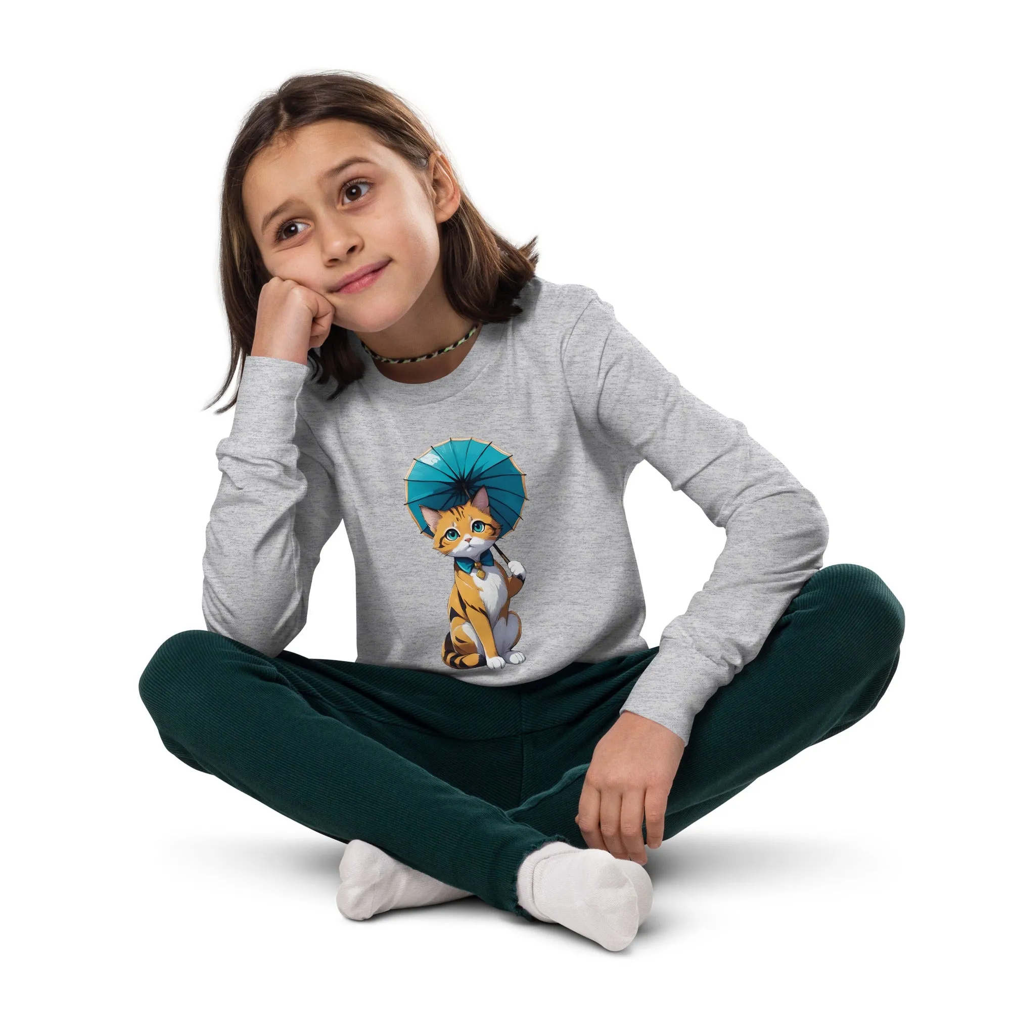 Kitten with a Parasol Youth Long Sleeve Tee