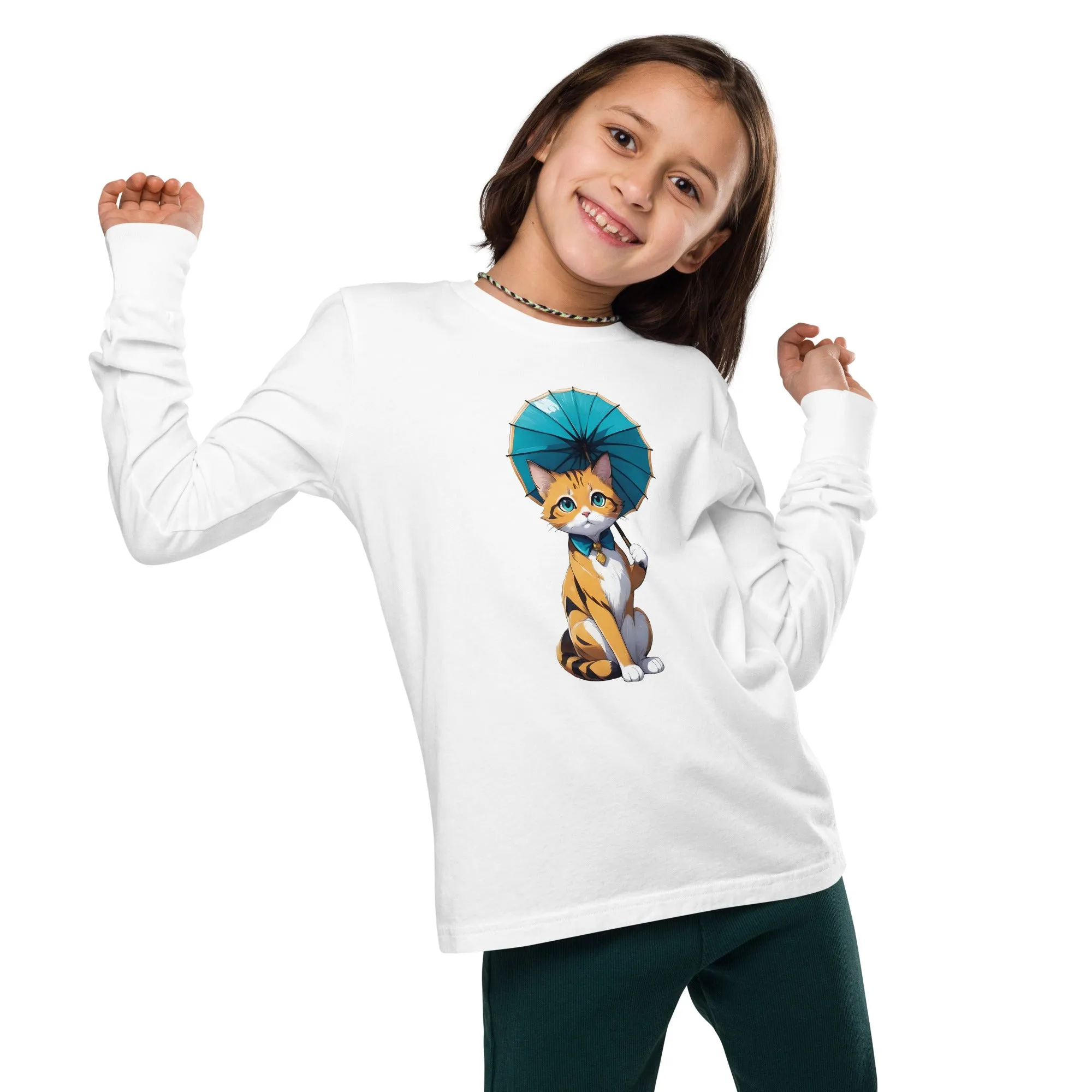 Kitten with a Parasol Youth Long Sleeve Tee