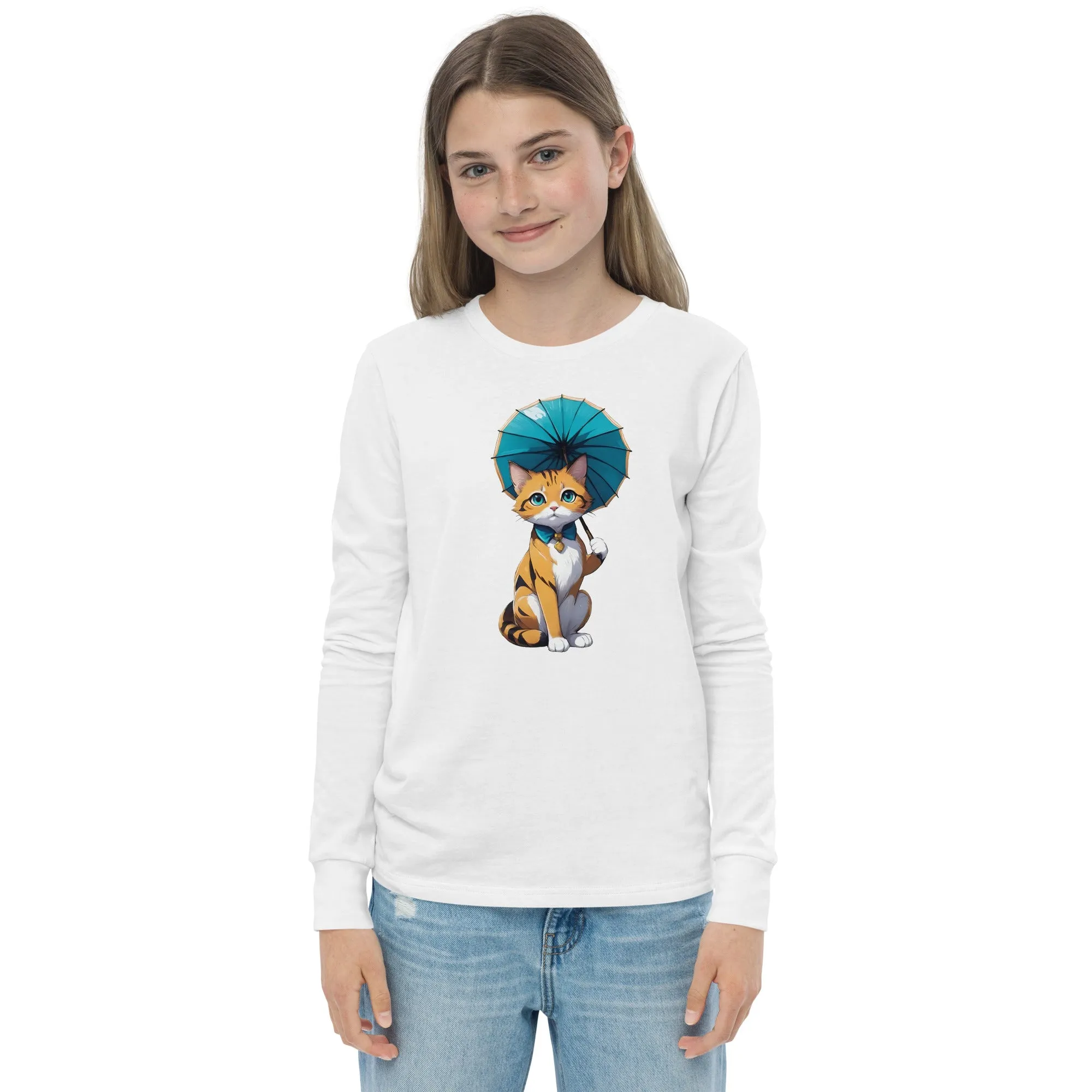 Kitten with a Parasol Youth Long Sleeve Tee