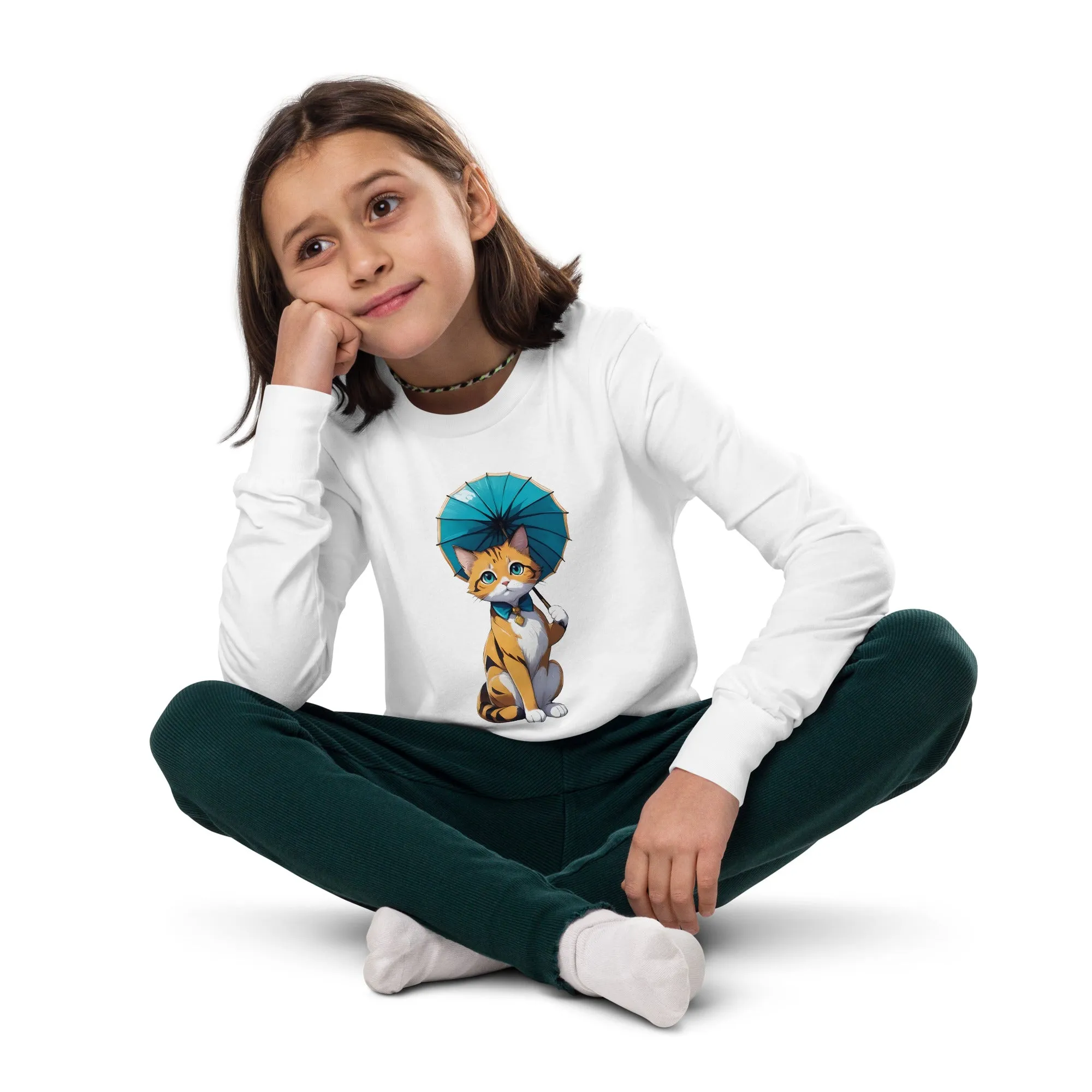 Kitten with a Parasol Youth Long Sleeve Tee