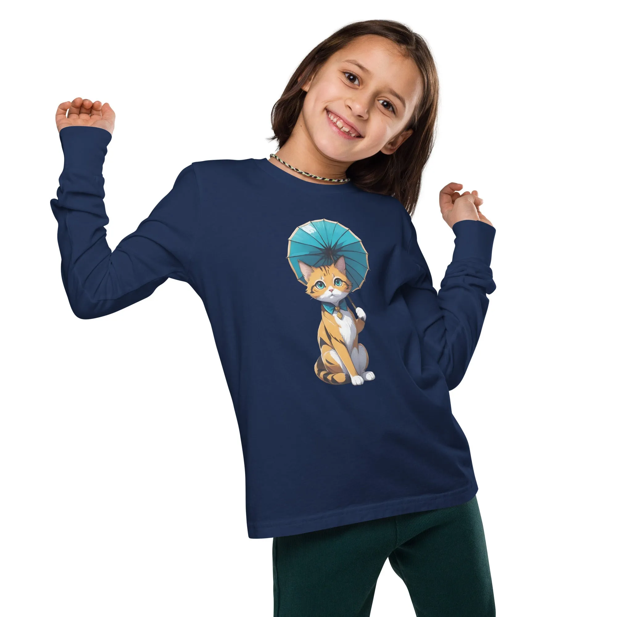 Kitten with a Parasol Youth Long Sleeve Tee