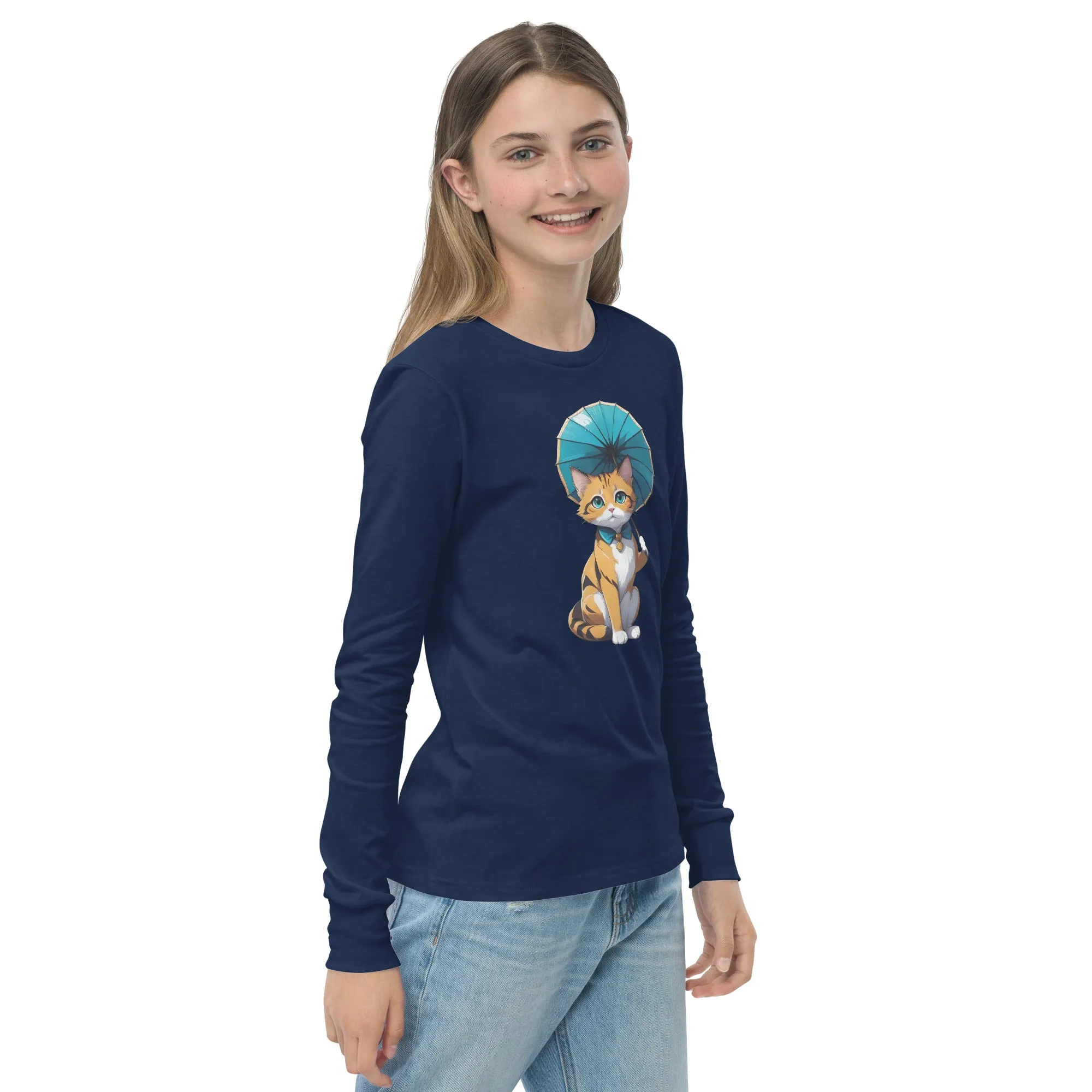 Kitten with a Parasol Youth Long Sleeve Tee