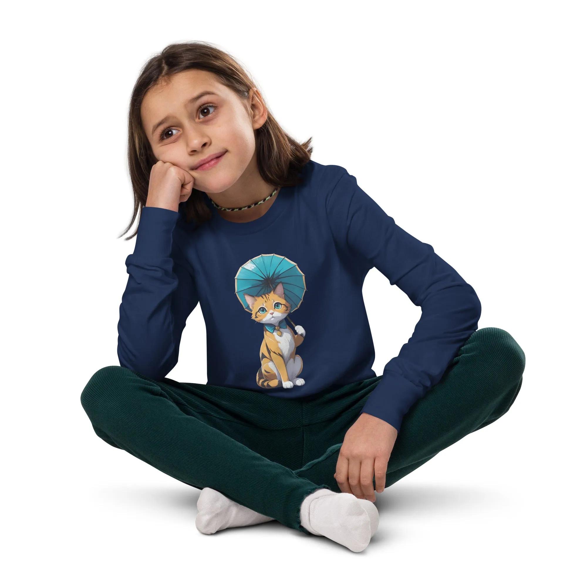 Kitten with a Parasol Youth Long Sleeve Tee