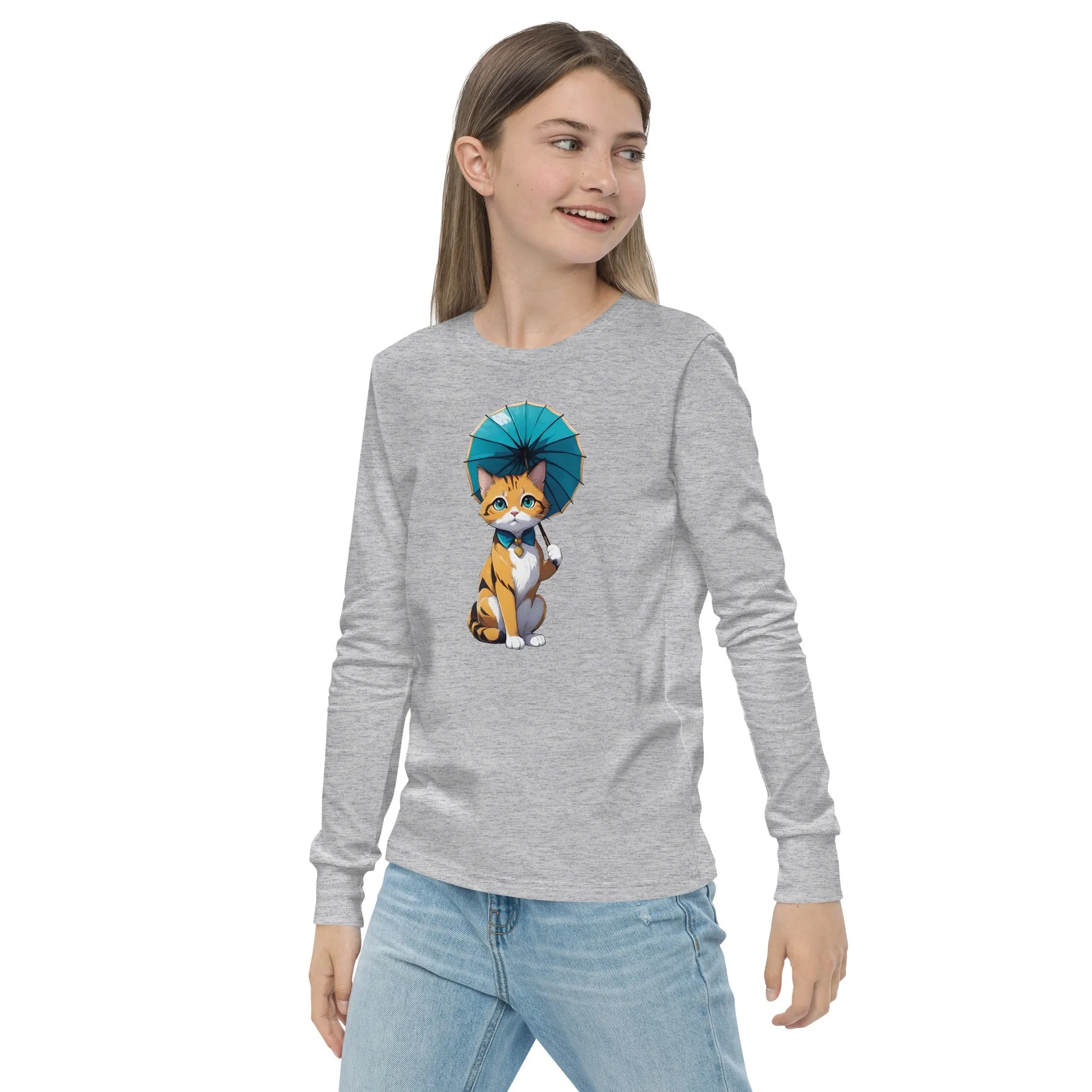 Kitten with a Parasol Youth Long Sleeve Tee