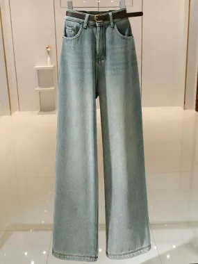 Light blue wide-leg jeans for women high-waisted 2024 spring and autumn new style retro loose slimming floor-length straight lon