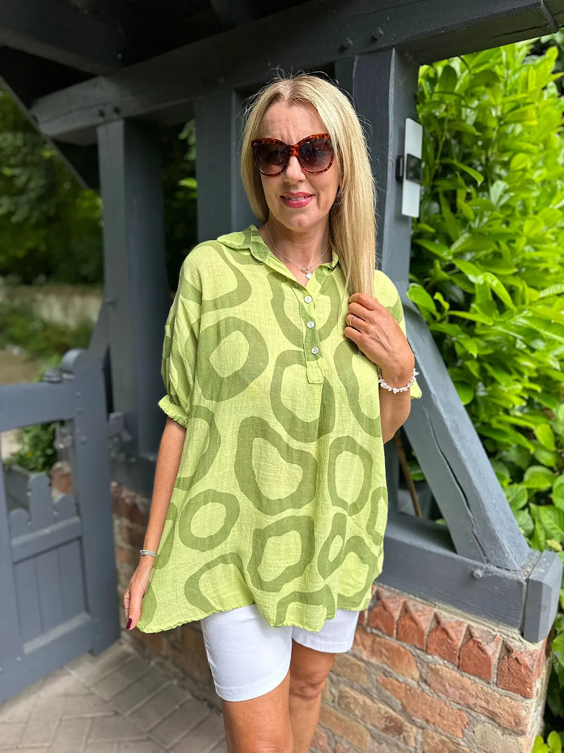 Lime Circle Print Blouse Tiffany