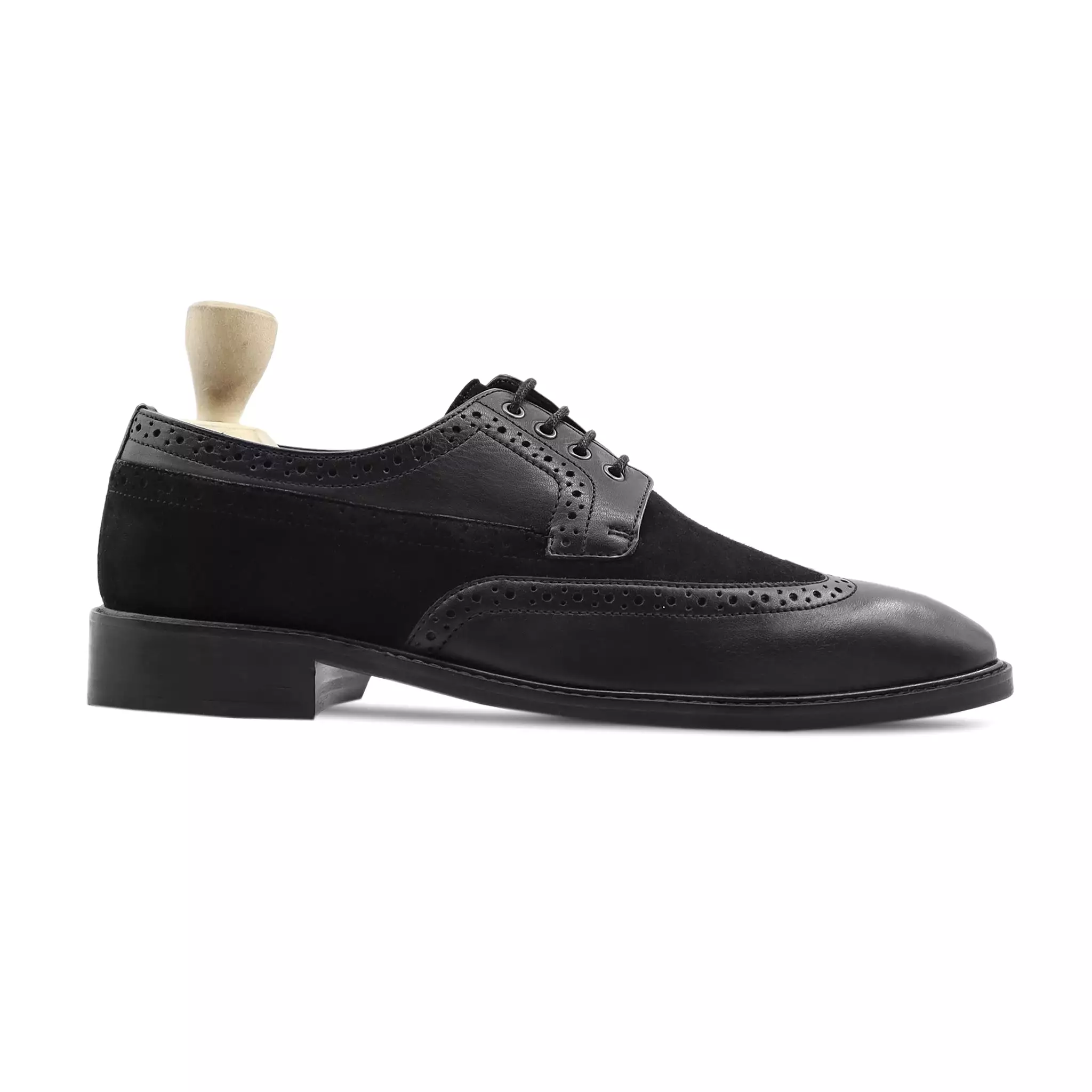 Litvi - Men's Black Calf Leather and Kid Suede Leather Derby Shoe