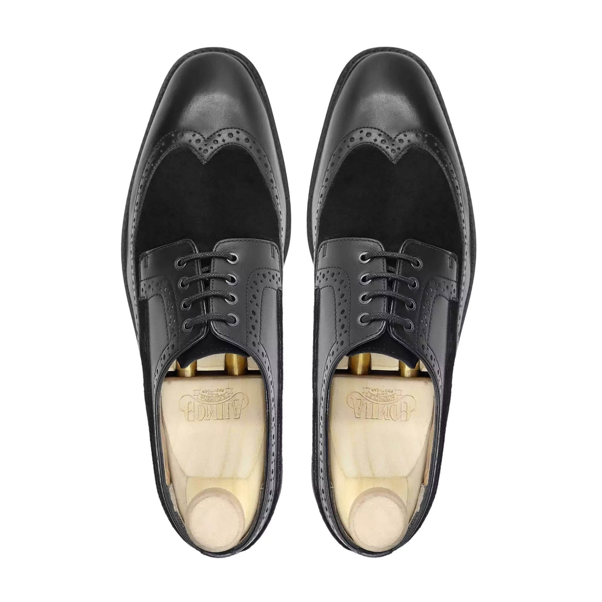 Litvi - Men's Black Calf Leather and Kid Suede Leather Derby Shoe