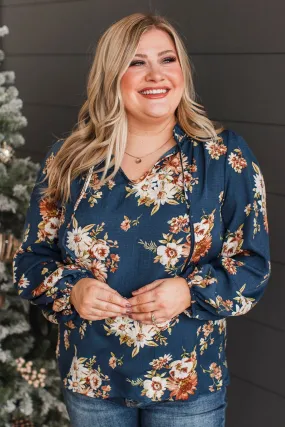 Lost In Thoughts Floral Blouse- Navy