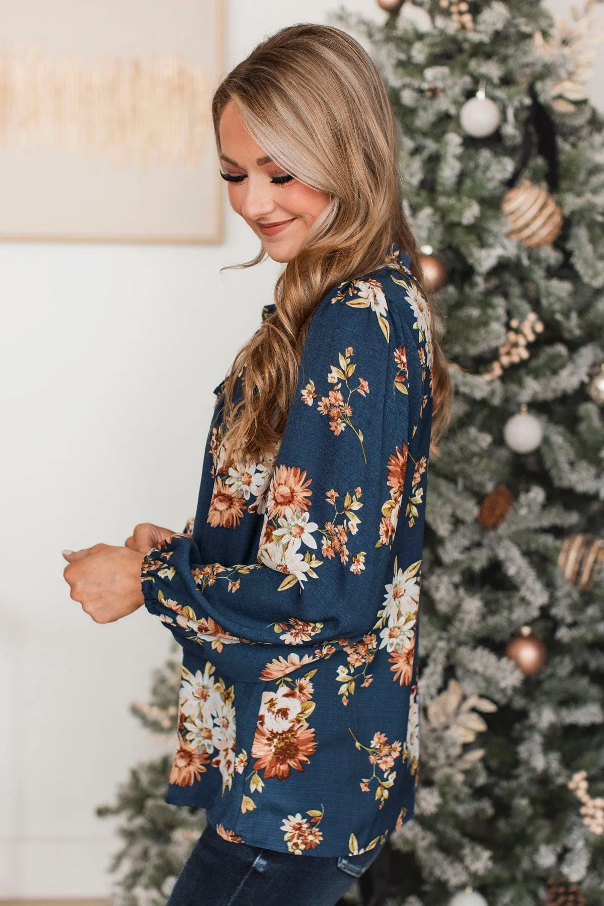 Lost In Thoughts Floral Blouse- Navy