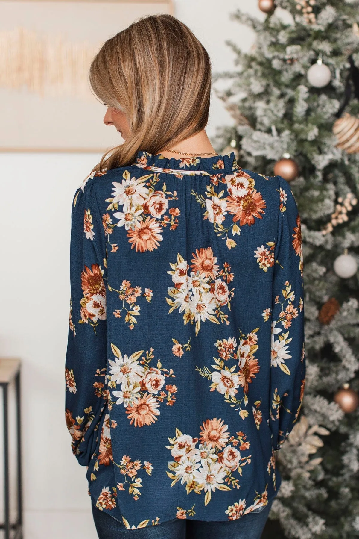 Lost In Thoughts Floral Blouse- Navy