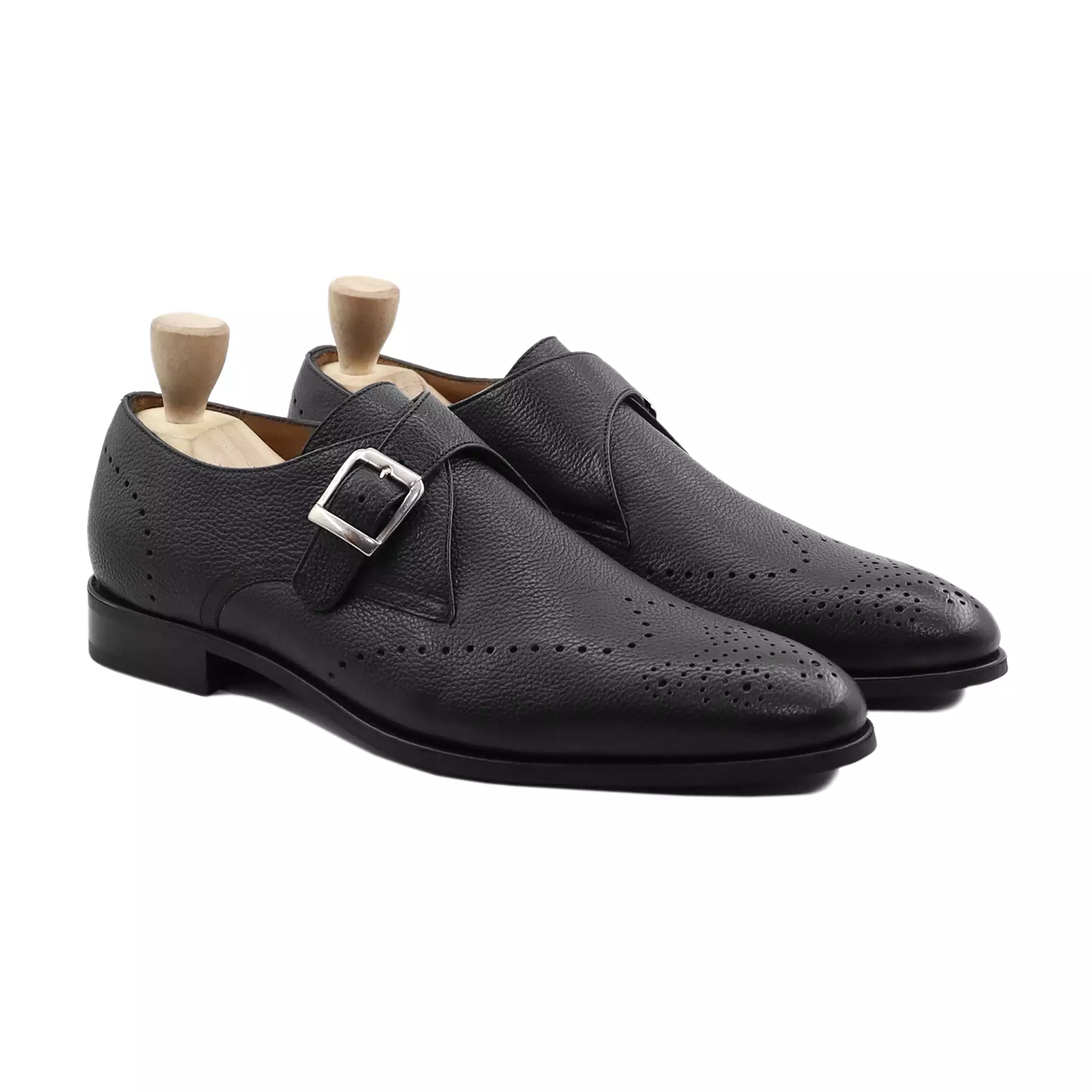 Ludza - Men's Black Pebble Grain Single Monkstrap Shoe