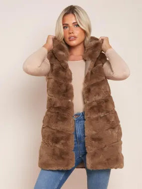 Luxurious Faux Fur Gilet, Brown, Black, UK Sizes 8 to 14