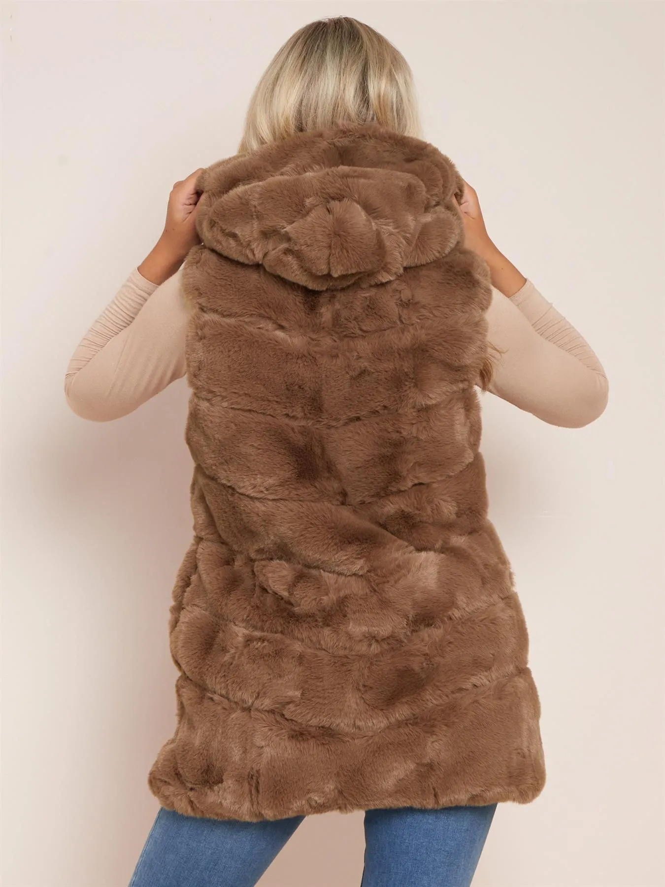 Luxurious Faux Fur Gilet, Brown, Black, UK Sizes 8 to 14