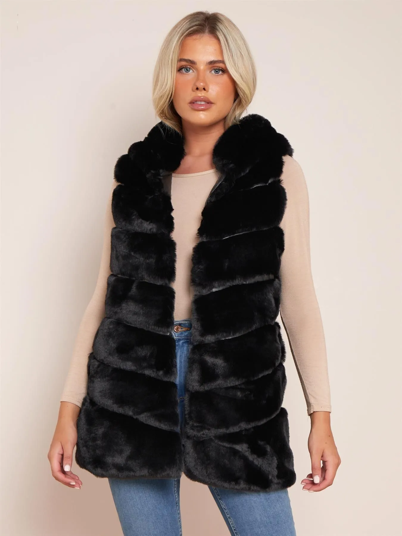 Luxurious Faux Fur Gilet, Brown, Black, UK Sizes 8 to 14