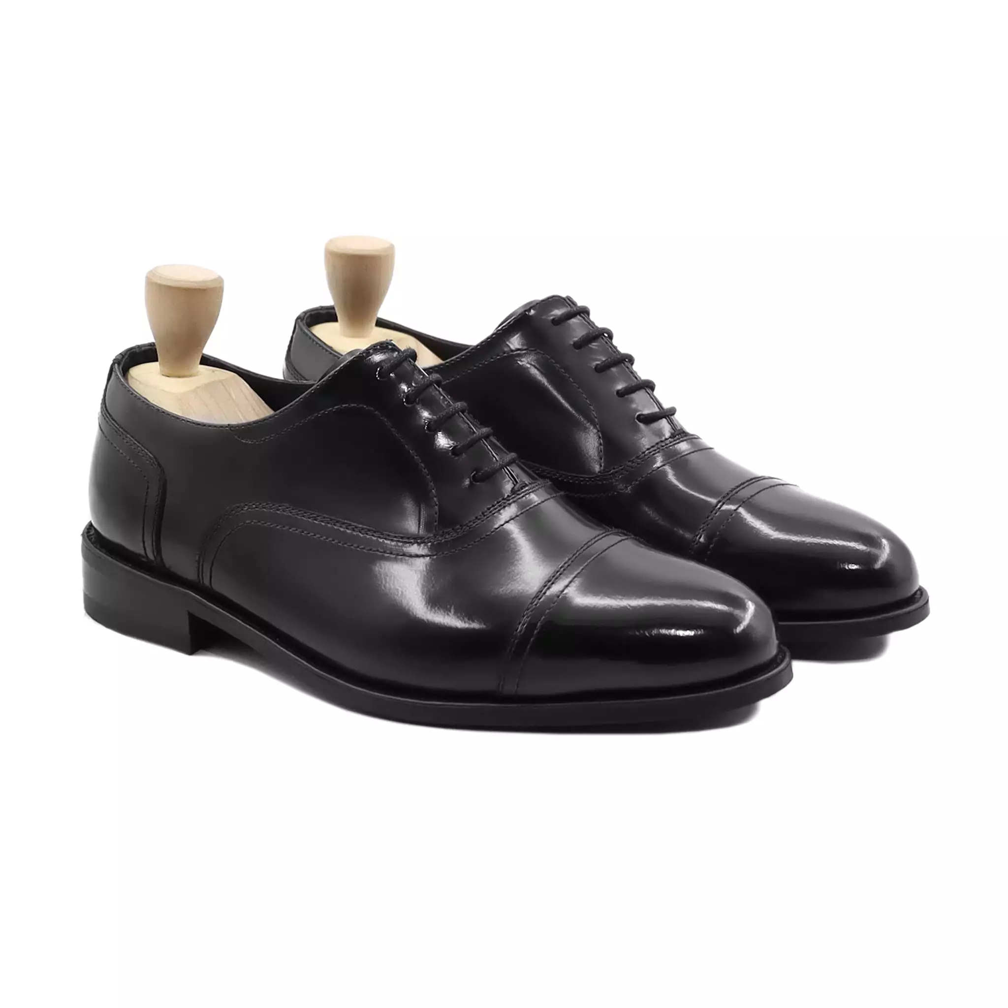 Maks - Men's Black Box Leather High Shine Oxford Shoe