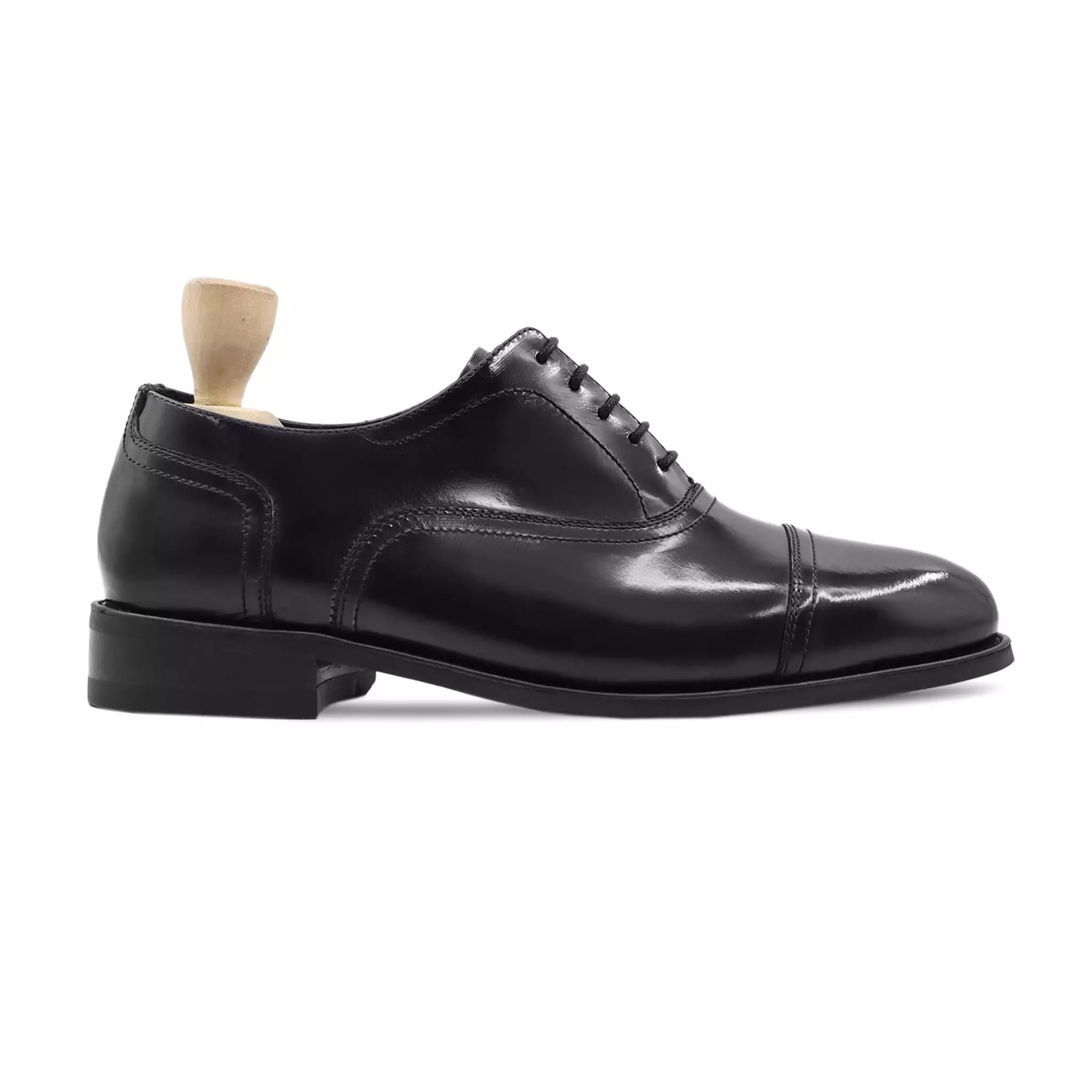 Maks - Men's Black Box Leather High Shine Oxford Shoe