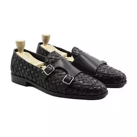 Malite - Men's Black Calf and Hand Woven Leather Double Monkstrap