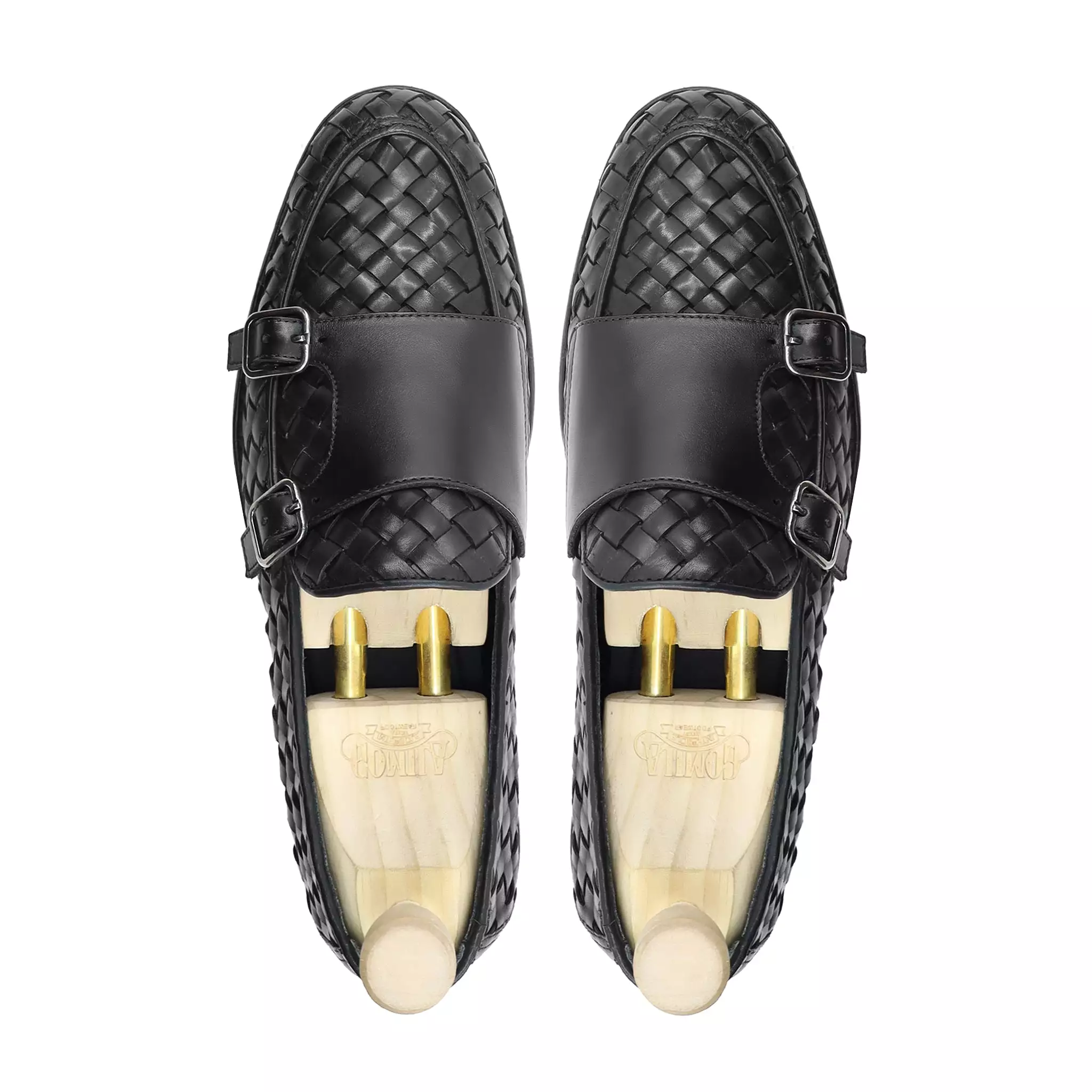 Malite - Men's Black Calf and Hand Woven Leather Double Monkstrap