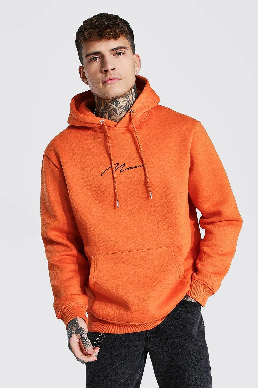 Man Signature Embroidered Hoodie | boohooMAN UK