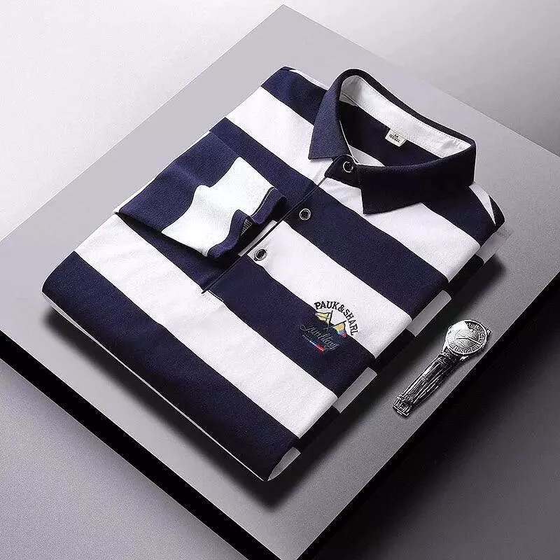 Men Cotton Embroidered Striped Polo