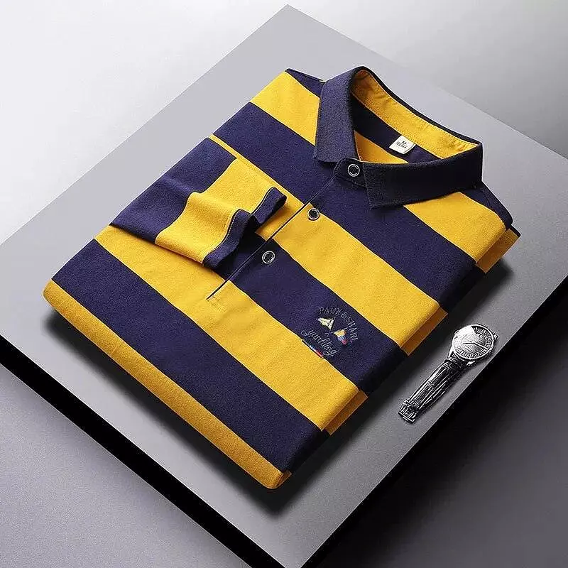 Men Cotton Embroidered Striped Polo