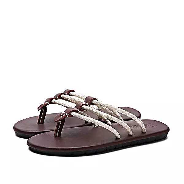 Men Genuine Leather Sandals Men The First Layer Of Leather Sandals Flip Flops Fashion Weaving Shoe